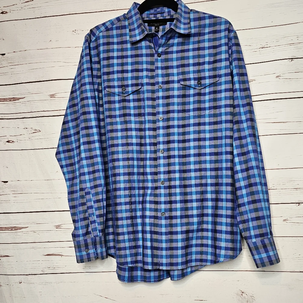 Banana Republic Slim Fit Blue Plaid Button Down Shirt